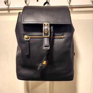 Coach Black Leather Backpack with Gold Accents